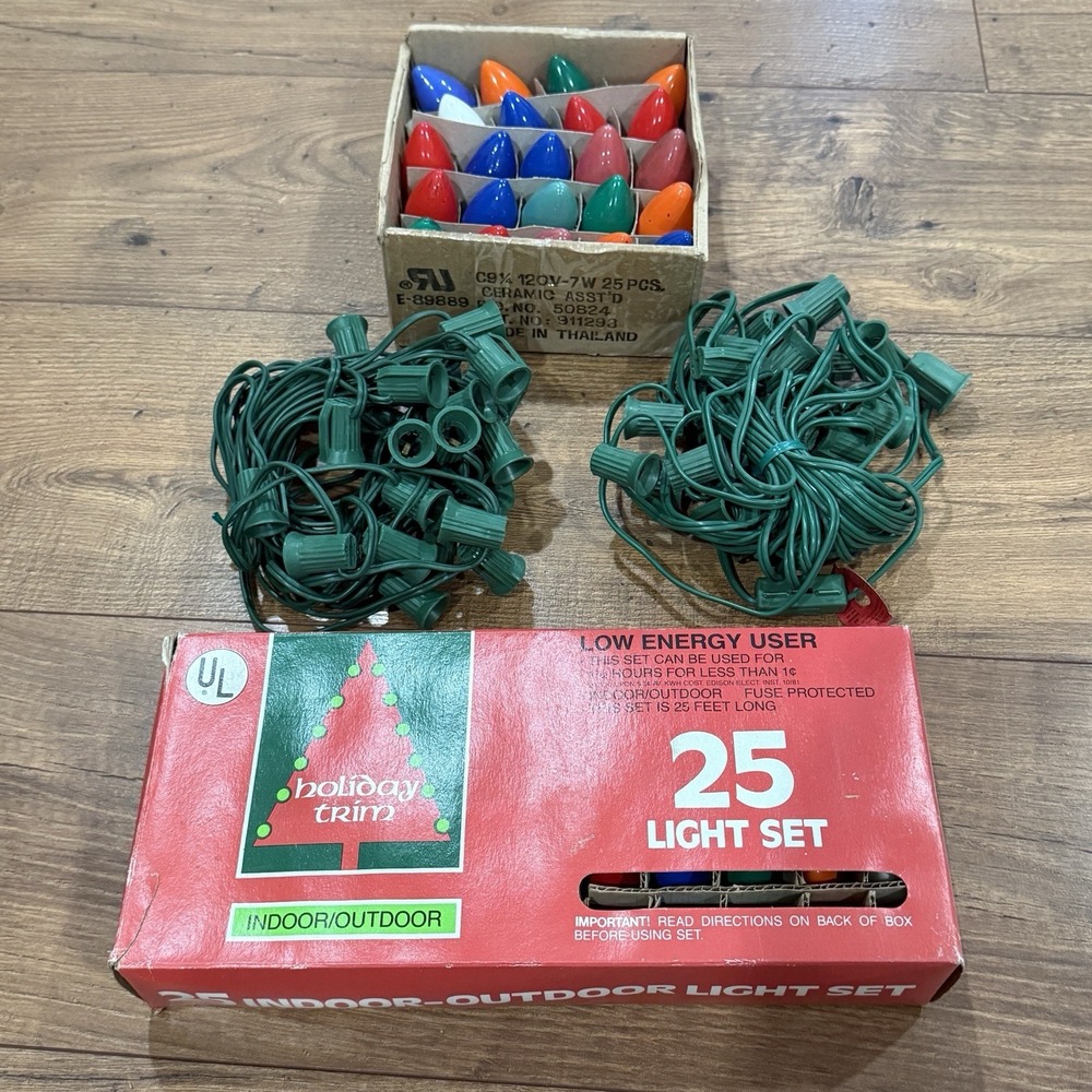 Christmas String Light Set  NEW Vintage Multi Color Ceramic Bulbs X3 Strands